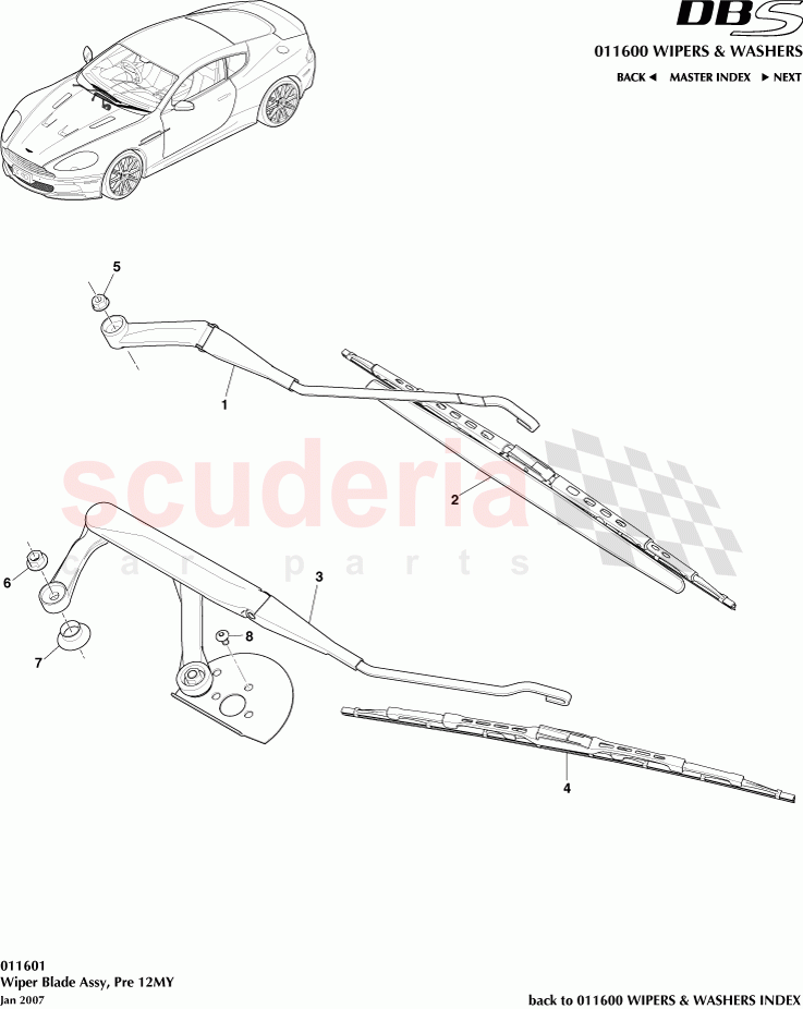 Wiper Blade Assembly (Pre-2012) of Aston Martin Aston Martin DBS V12