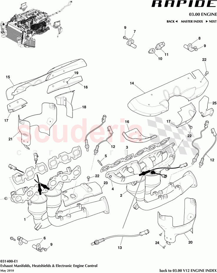 Exhaust Manifolds, Heatshields and Electronic Engine Control of Aston Martin Aston Martin Rapide