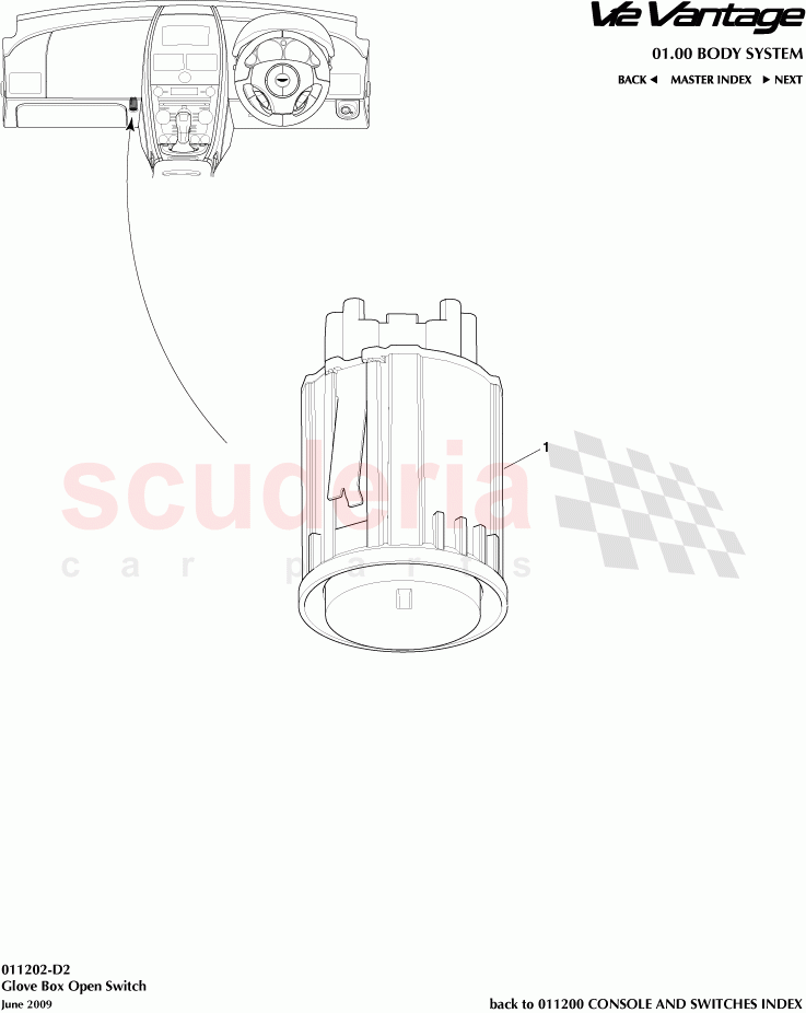 Glove Box Open Switch of Aston Martin Aston Martin V12 Vantage