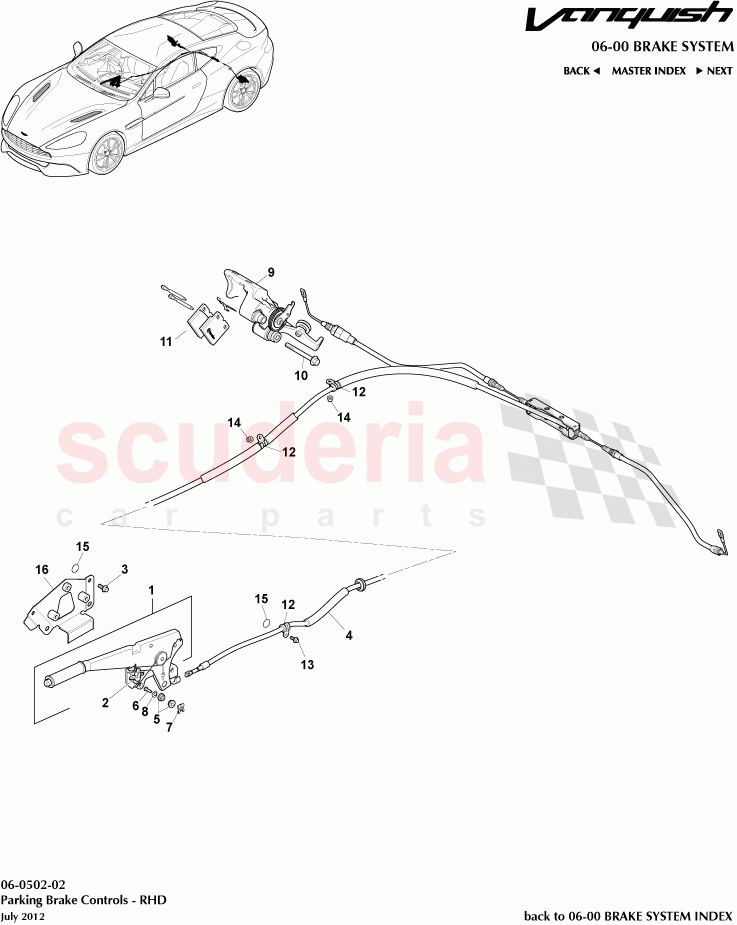 Parking Brake Controls - RHD of Aston Martin Aston Martin Vanquish (2012+)