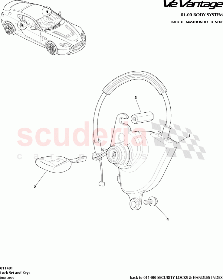 Lock Set and Keys of Aston Martin Aston Martin V12 Vantage