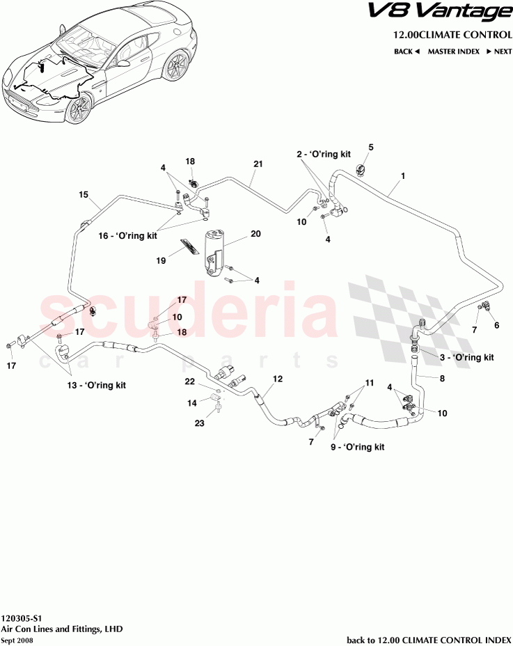 Air Con Lines and Fittings (LHD) of Aston Martin Aston Martin V8 Vantage