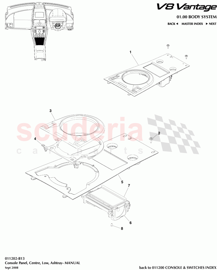 Console Panel, Centre, Low, Ashtray (Manual) of Aston Martin Aston Martin V8 Vantage