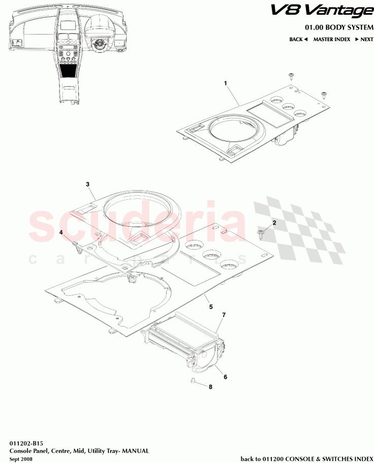 Console Panel, Centre, Mid, Utility Tray (Manual) of Aston Martin Aston Martin V8 Vantage