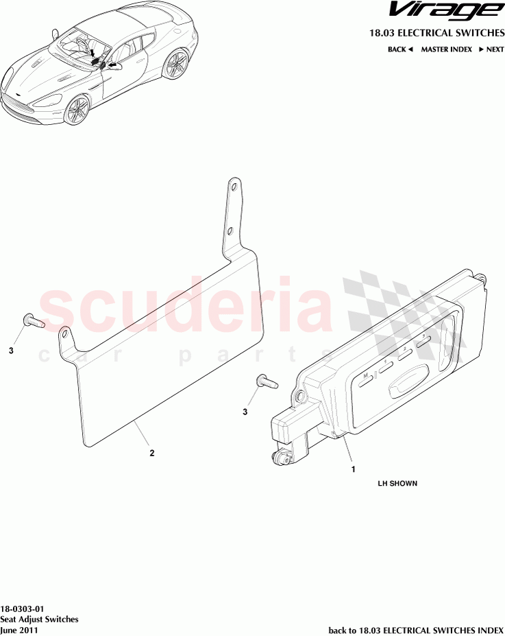 Seat Adjust Switches of Aston Martin Aston Martin Virage