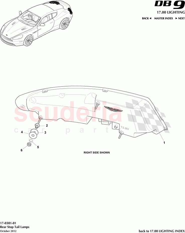 Rear Stop Tail Lamps of Aston Martin Aston Martin DB9 (2013-2016)