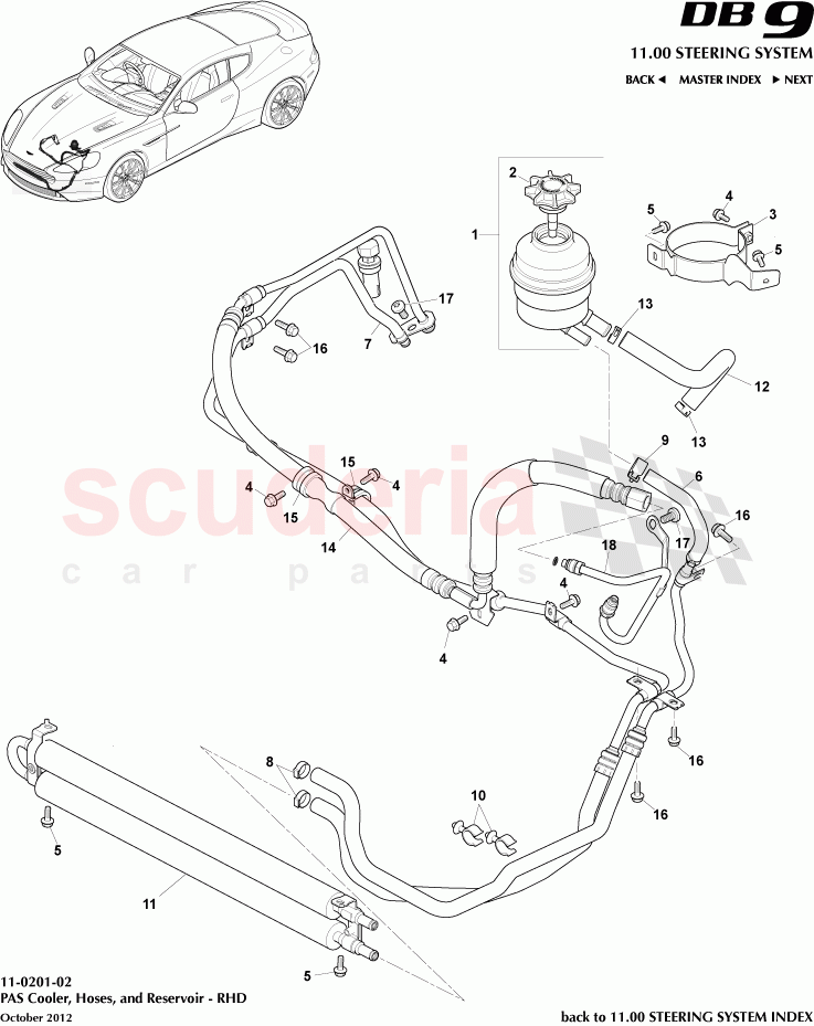 PAS Cooler, Hoses, and Reservoir - RHD of Aston Martin Aston Martin DB9 (2013-2016)