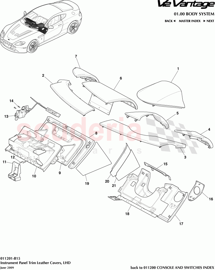 Instrument Panel Trim Leather Covers (LHD) of Aston Martin Aston Martin V12 Vantage