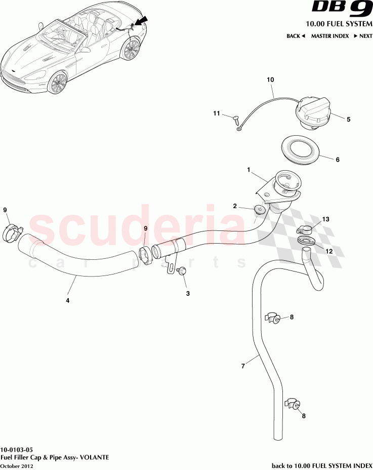 Fuel Filler Cap & Pipe Assembly- VOLANTE of Aston Martin Aston Martin DB9 (2013-2016)