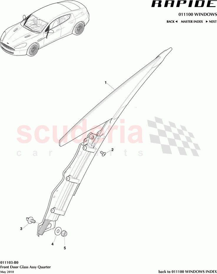 Front Door Glass Assembly Quarter of Aston Martin Aston Martin Rapide