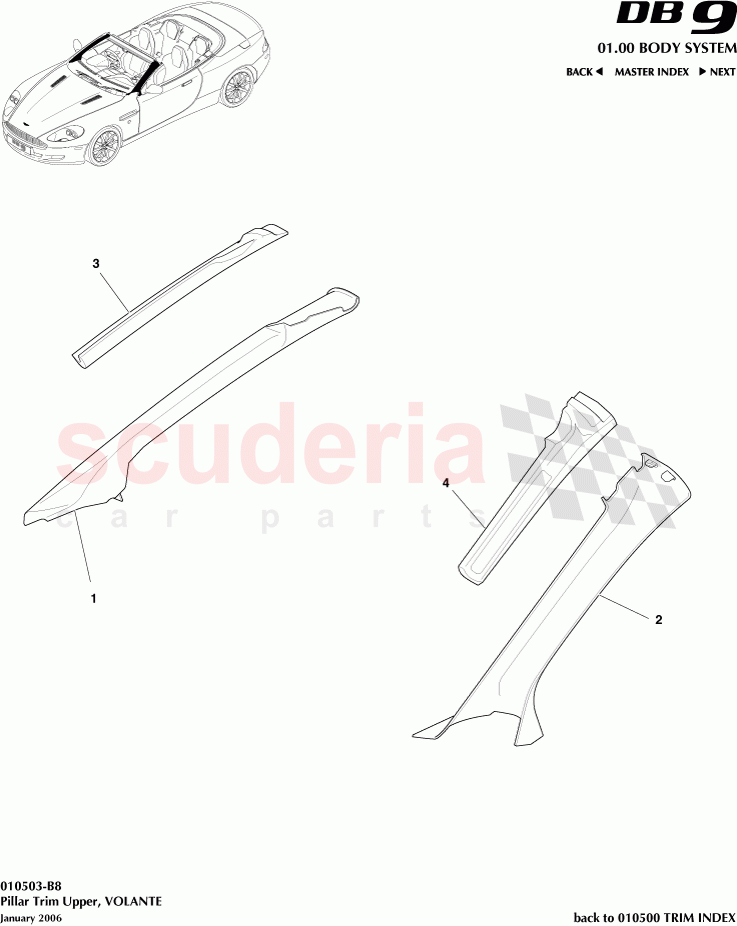 Pillar Trim Upper (Volante) of Aston Martin Aston Martin DB9 (2004-2012)