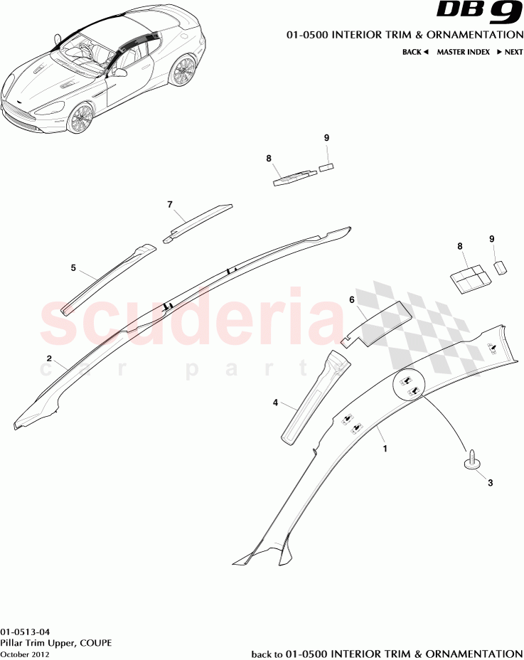 Pillar Trim Upper, COUPE of Aston Martin Aston Martin DB9 (2013-2016)