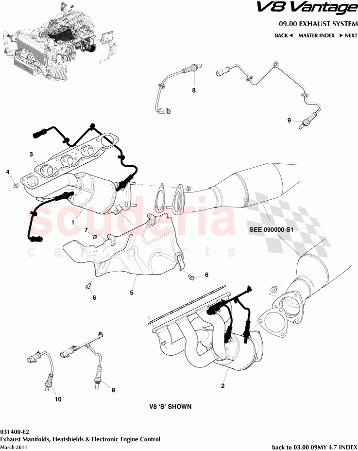 Exhaust Manifolds, Heatshields and Electronic Engine Control of Aston Martin Aston Martin V8 Vantage