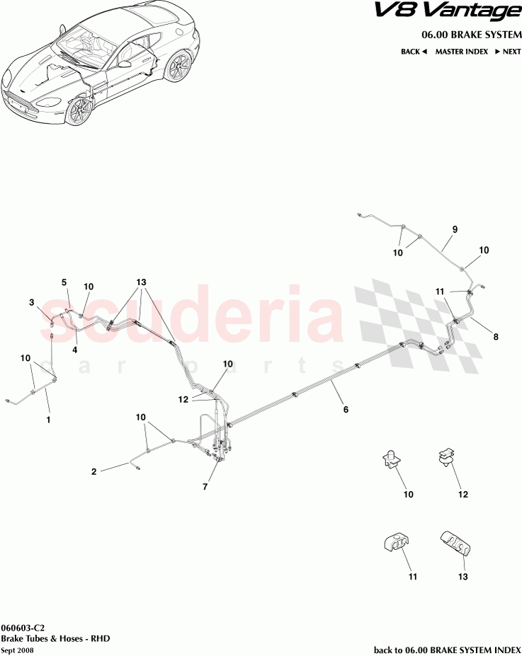 Brake Tubes and Hoses (RHD) of Aston Martin Aston Martin V8 Vantage