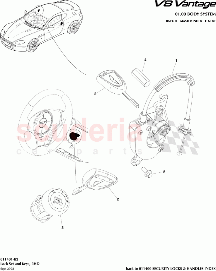 Lock Set and Keys (RHD) of Aston Martin Aston Martin V8 Vantage