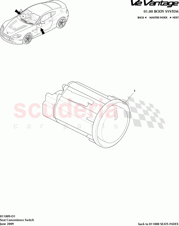 Seat Convenience Switch of Aston Martin Aston Martin V12 Vantage