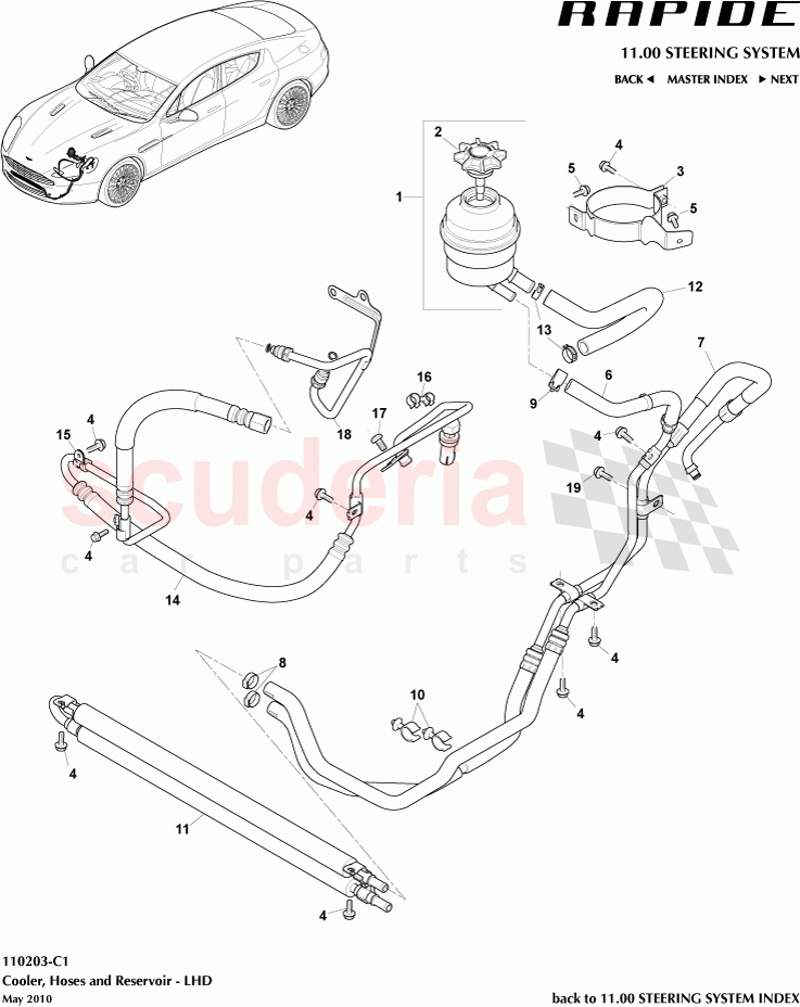 Cooler, Hoses and Reservoir (LHD) of Aston Martin Aston Martin Rapide