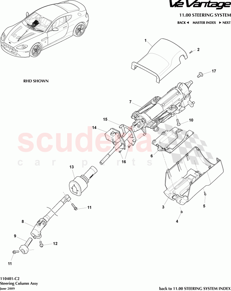 Steering Column Assembly of Aston Martin Aston Martin V12 Vantage