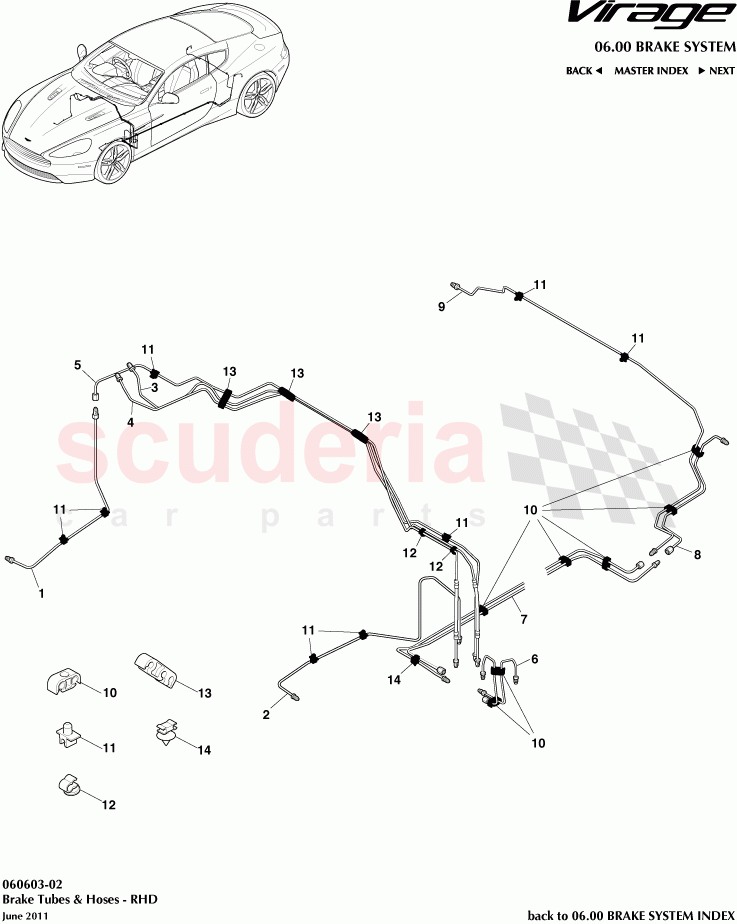 Brake Tubes and Hoses (RHD) of Aston Martin Aston Martin Virage