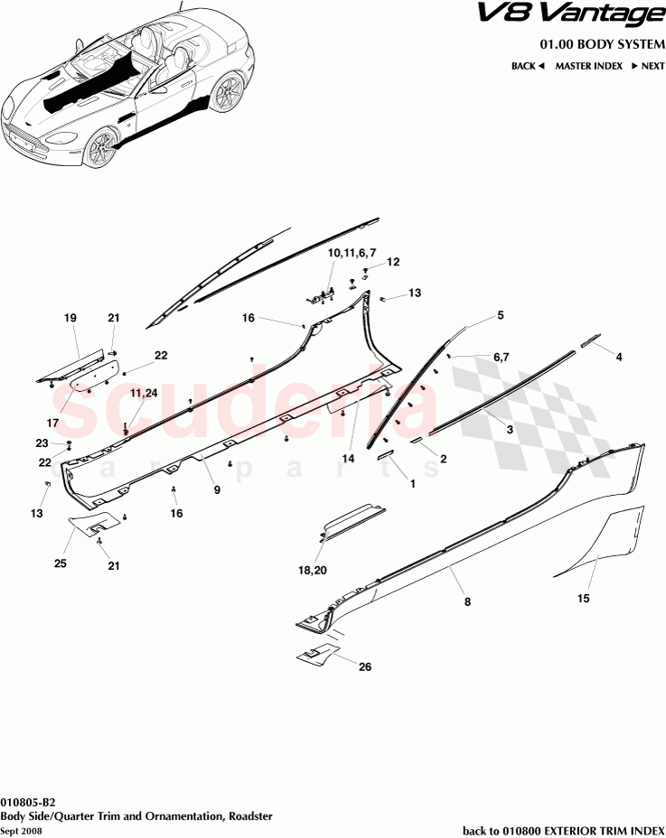 Body Side Quarter Trim and Ornamentation (Roadster) of Aston Martin Aston Martin V8 Vantage