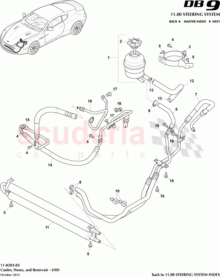 Cooler, Hoses, and Reservoir - LHD of Aston Martin Aston Martin DB9 (2013-2016)