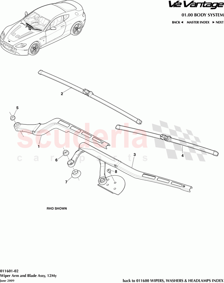 Wiper Arm and Blade Assembly, 12My of Aston Martin Aston Martin V12 Vantage