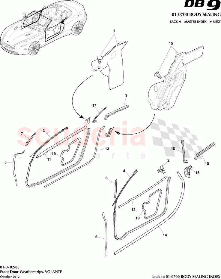 Front Door Weatherstrips, VOLANTE of Aston Martin Aston Martin DB9 (2013-2016)