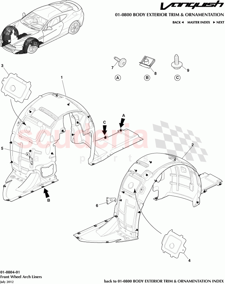 Front Wheel Arch Liners of Aston Martin Aston Martin Vanquish (2012+)