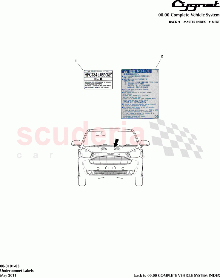 Underbonnet Labels of Aston Martin Aston Martin Cygnet