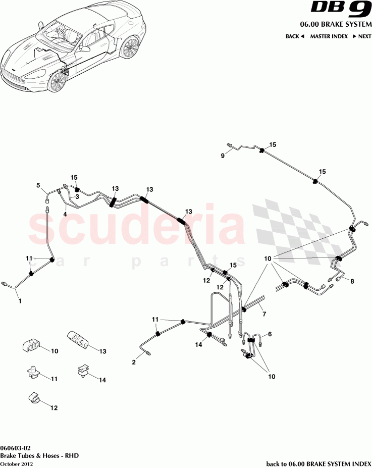 Brake Tubes and Hoses - RHD of Aston Martin Aston Martin DB9 (2013-2016)