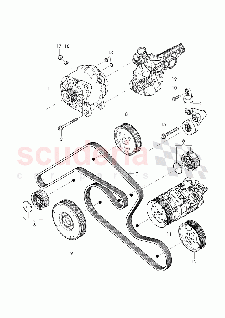 Alternator, connecting and mounting parts, for alternator, v-ribbed belt, tensioning lever with relay, roller, D >> - MJ 2011 of Bentley Bentley Continental Flying Spur (2006-2012)