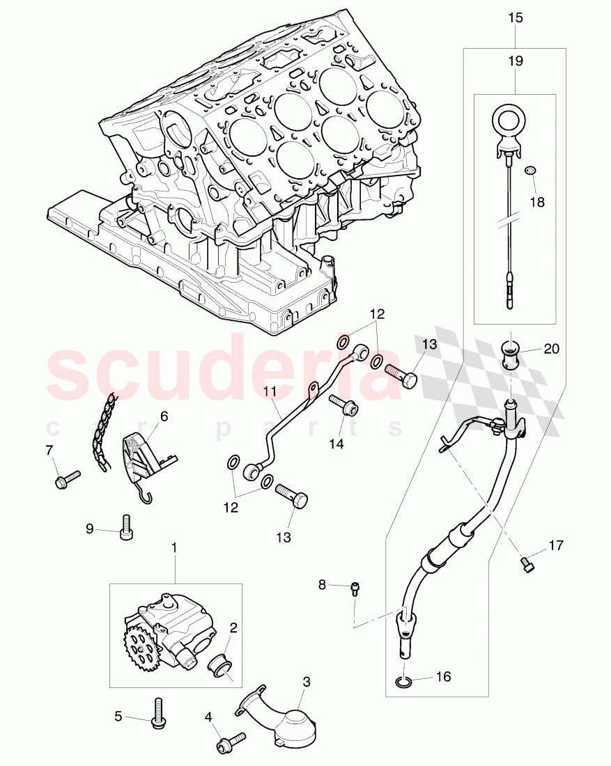 oil pump, tensioner - chain, oil dipstick with tube, oil pressure line, D - MJ 2006>> of Bentley Bentley Continental GT (2003-2010)