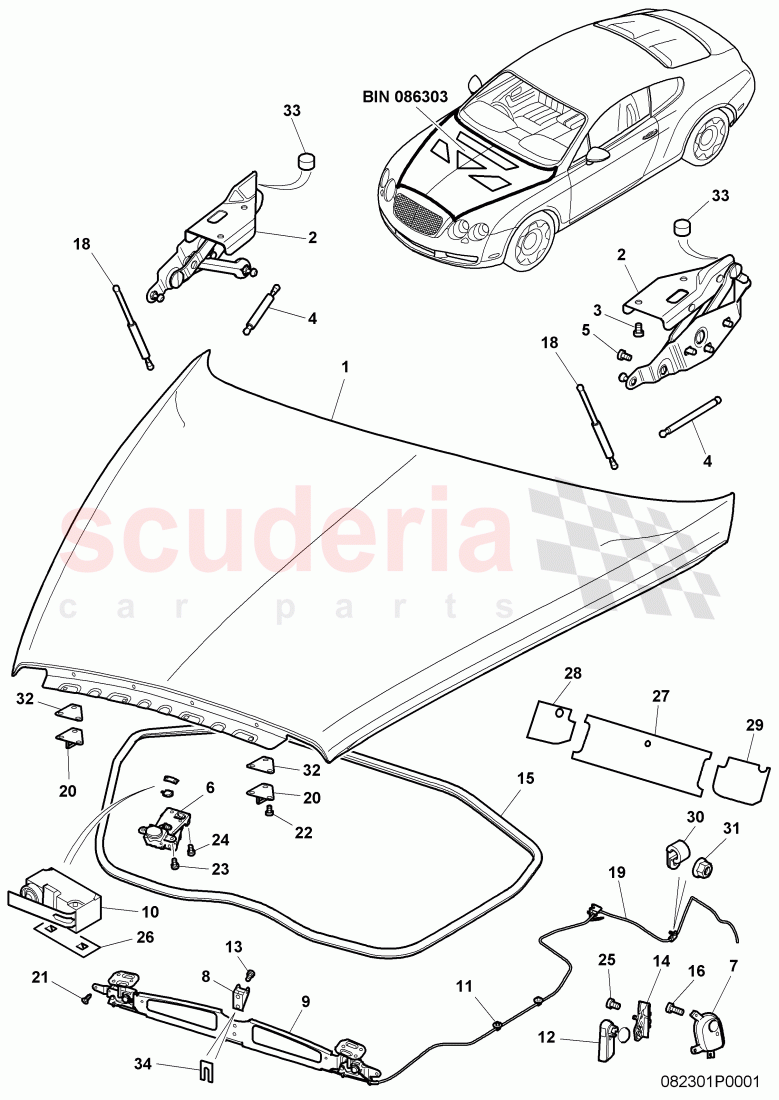 Hood, F 3W-4-020 001>> 3W-7-051 362 of Bentley Bentley Continental GT (2003-2010)