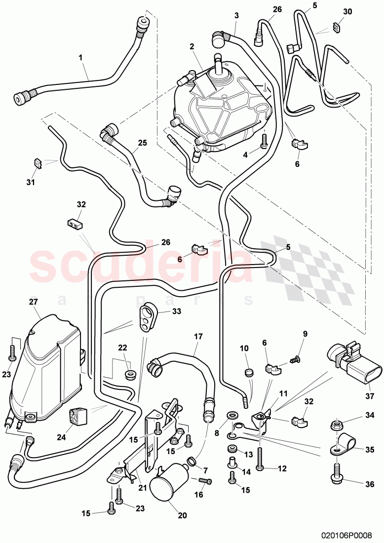 Carbon Canister (NO LDP), ventilation for fuel tank, F 3W-8-053 599>> 3W-8-053 905 of Bentley Bentley Continental Flying Spur (2006-2012)