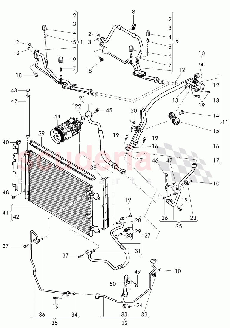 air condtioner condenser, refrigerant circuit, Engine bay, D - MJ 2017>> of Bentley Bentley Continental GTC (2011+)