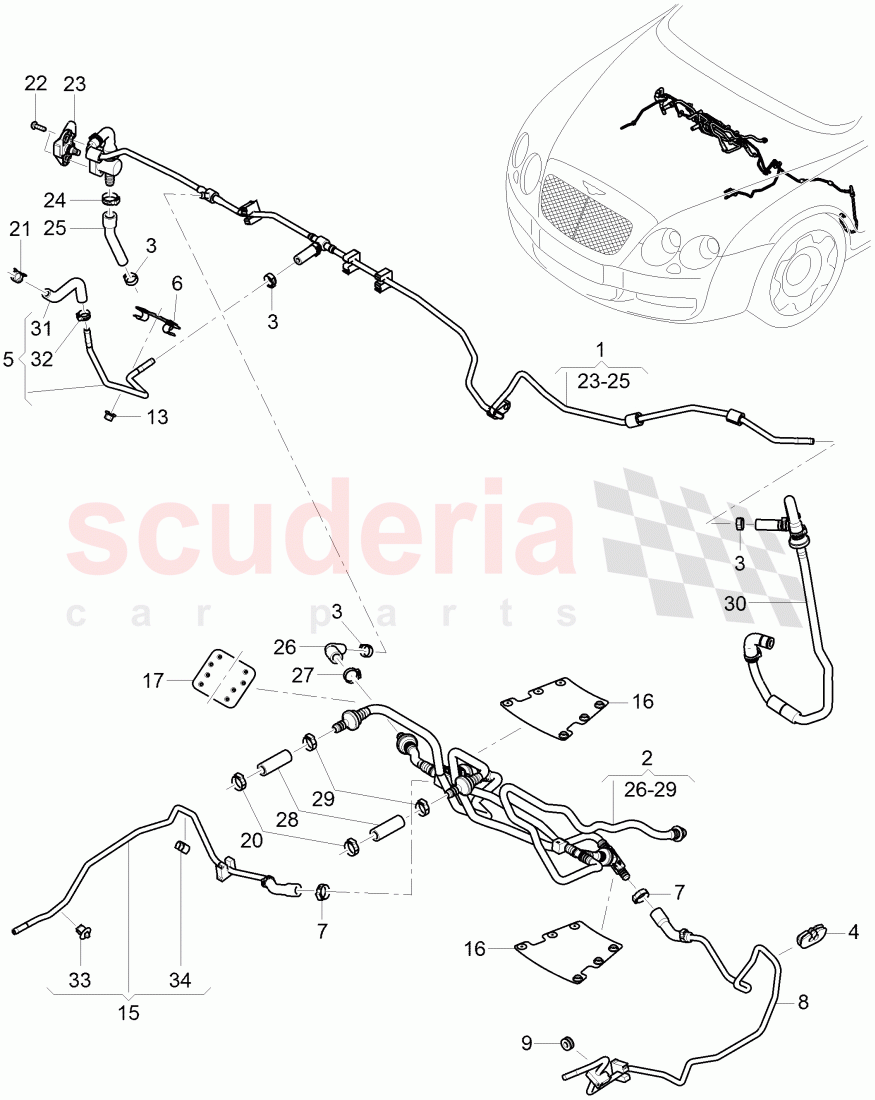 vacuum hoses for brake servo, vacuum hoses with connecting parts, F 3W-8-052 846>>, D >> - MJ 2008 of Bentley Bentley Continental Flying Spur (2006-2012)