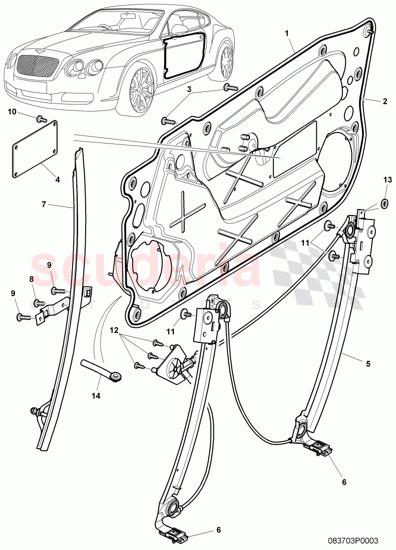 window regulator, glass channel of Bentley Bentley Continental Supersports (2009-2011)