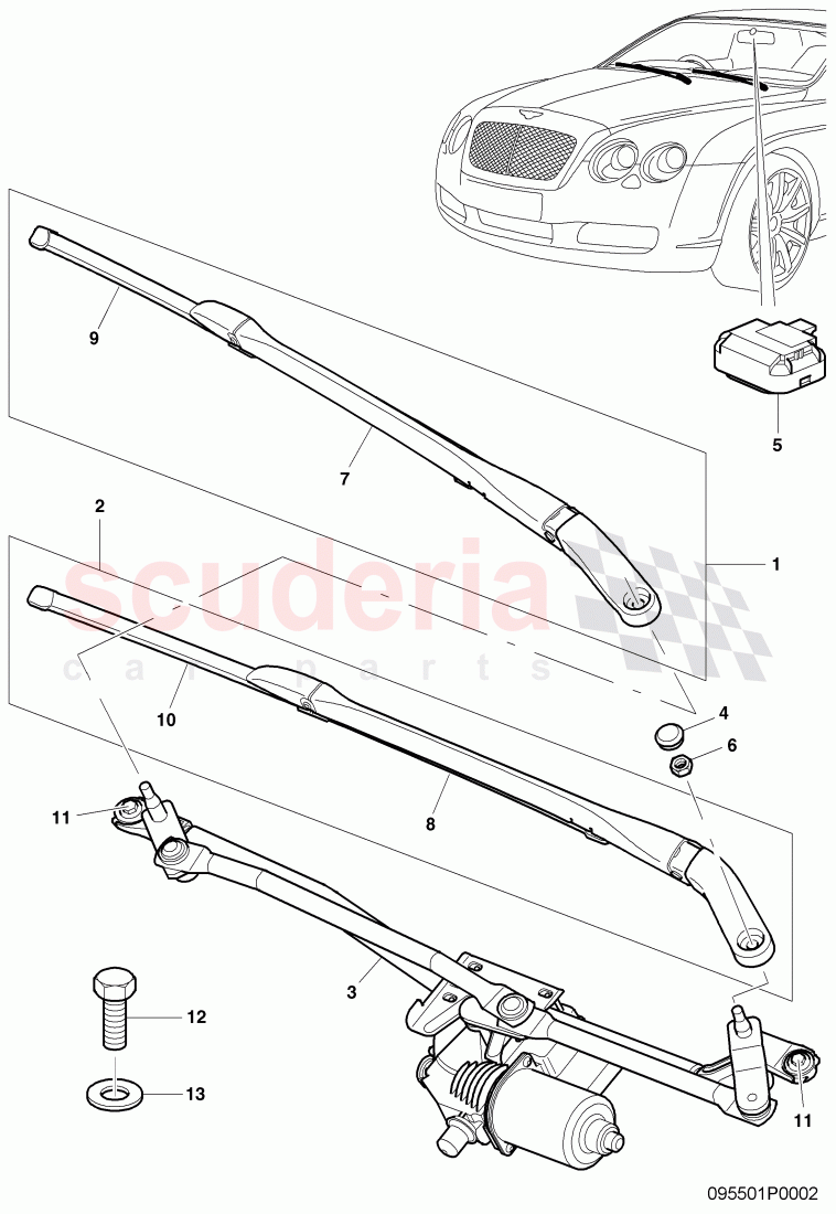 windshield wiper system compl., D - MJ 2005>> - MJ 2008 of Bentley Bentley Continental Flying Spur (2006-2012)