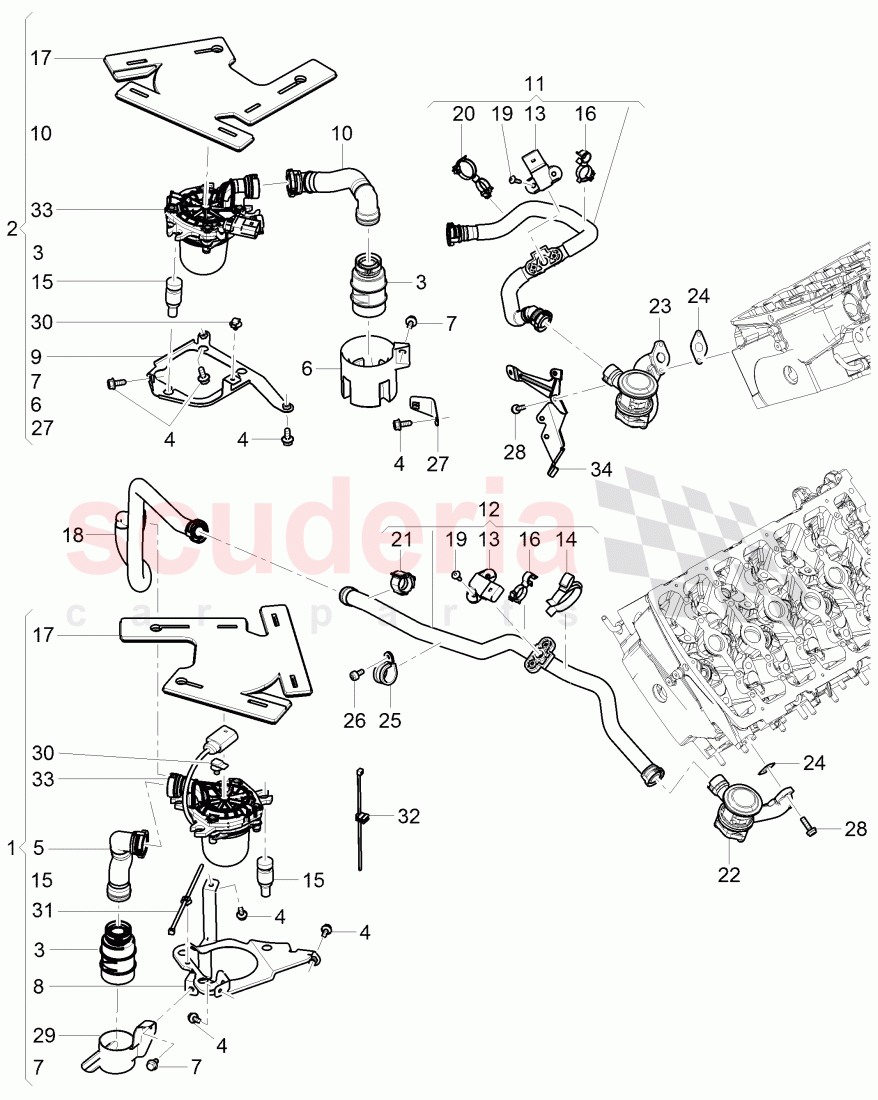 secondary air pump, secondary air control valve, pipes and hoses for purge system, F 3W-7-051 259>> 3W-9-062 074 of Bentley Bentley Continental Flying Spur (2006-2012)