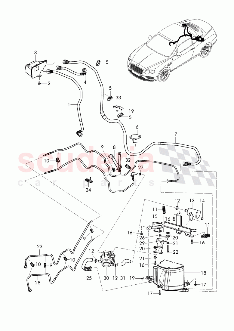 Active charcoal filter with diagnosis pump for fuel delivery system, ventilation for fuel tank, F 3W-C-073 576>>, F ZA-C-073 576>> of Bentley Bentley Continental Supersports (2009-2011)