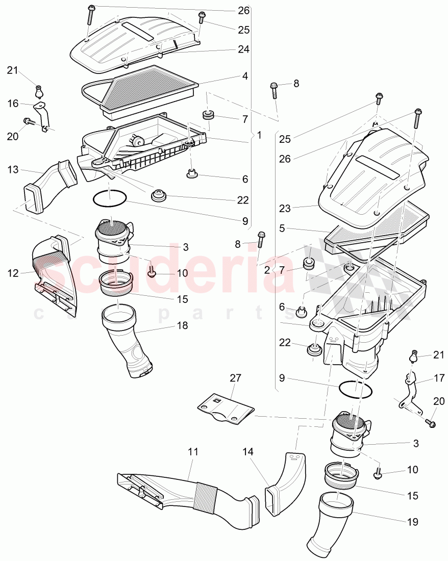 air cleaner with connecting, parts, mass air flow sensor, D >> - MJ 2015 of Bentley Bentley Continental GTC (2011+)