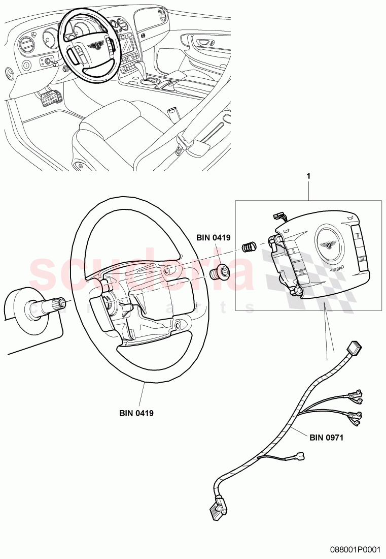 airbag unit for steering wheel, D >> - MJ 2007 of Bentley Bentley Continental GT (2003-2010)