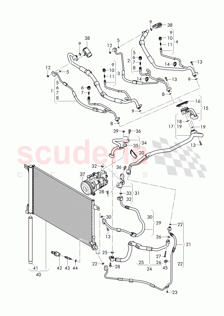 refrigerant condenser with dryer, refrigerant circuit, Engine bay of Bentley Bentley Bentayga (2015+)