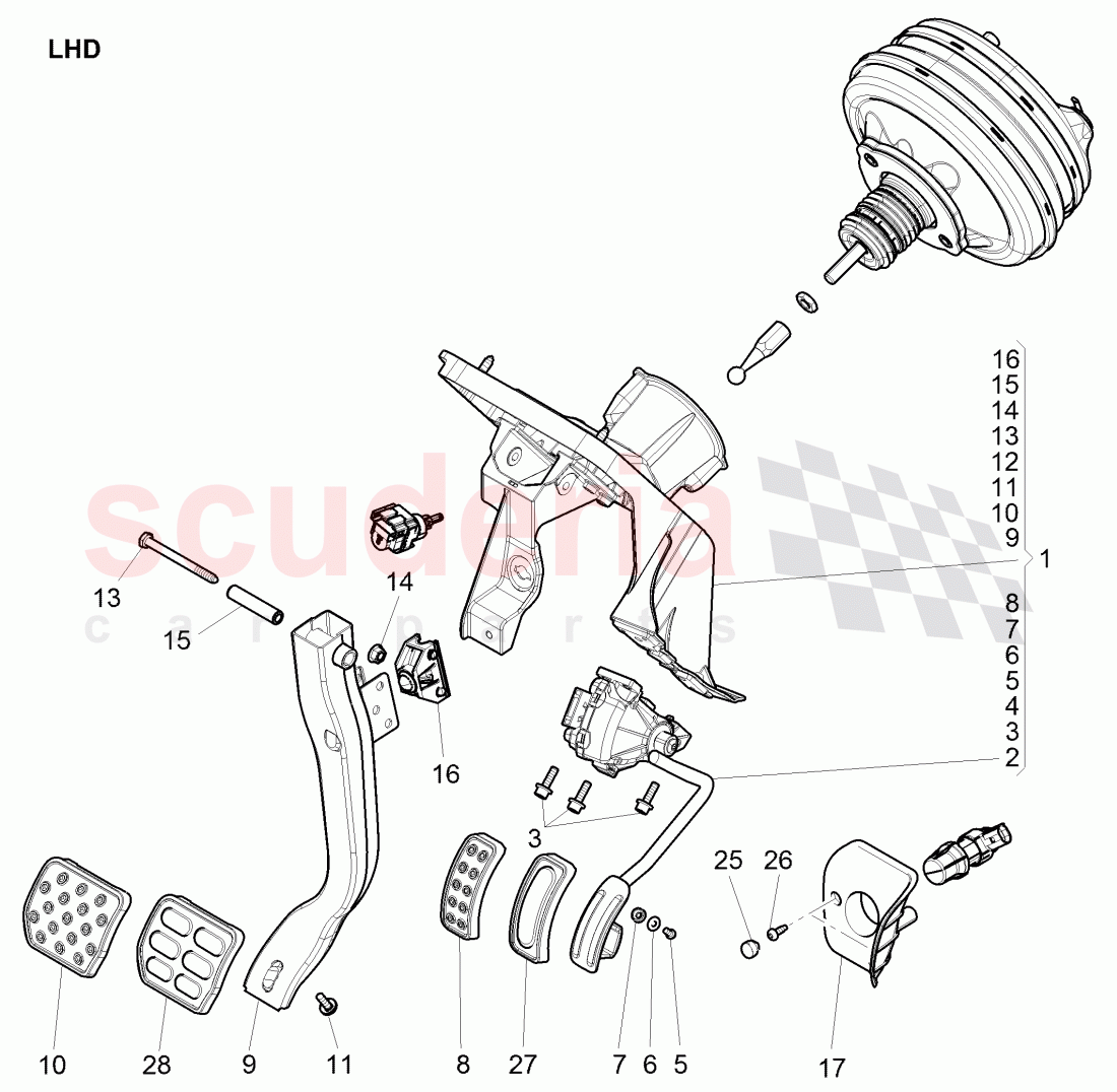 Brake and accel. mechanism, F 3W-D-082 508>>, F ZA-D-082 508>>, D >> - MJ 2013 of Bentley Bentley Continental GT (2011-2018)