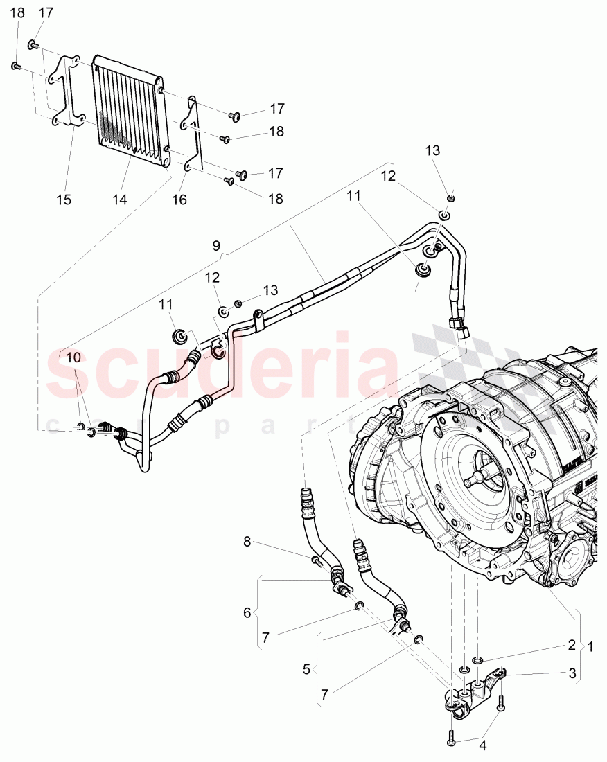 Gear oil cooler, oil pressure line, for front axle differential, for 8-speed automatic gearbox of Bentley Bentley Continental GTC (2011+)