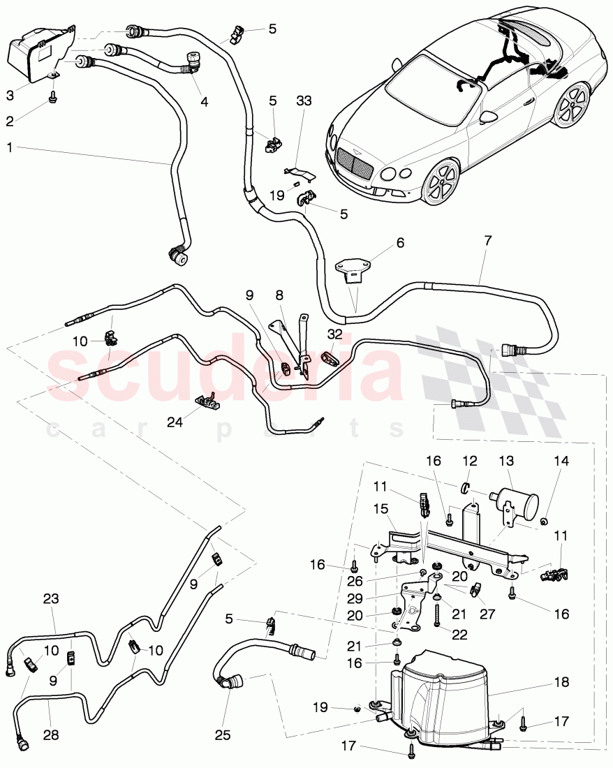 container for activated, charcoal canister, ventilation for fuel tank, F 3W-C-073 576>>, F ZA-C-073 576>> of Bentley Bentley Continental Supersports (2009-2011)