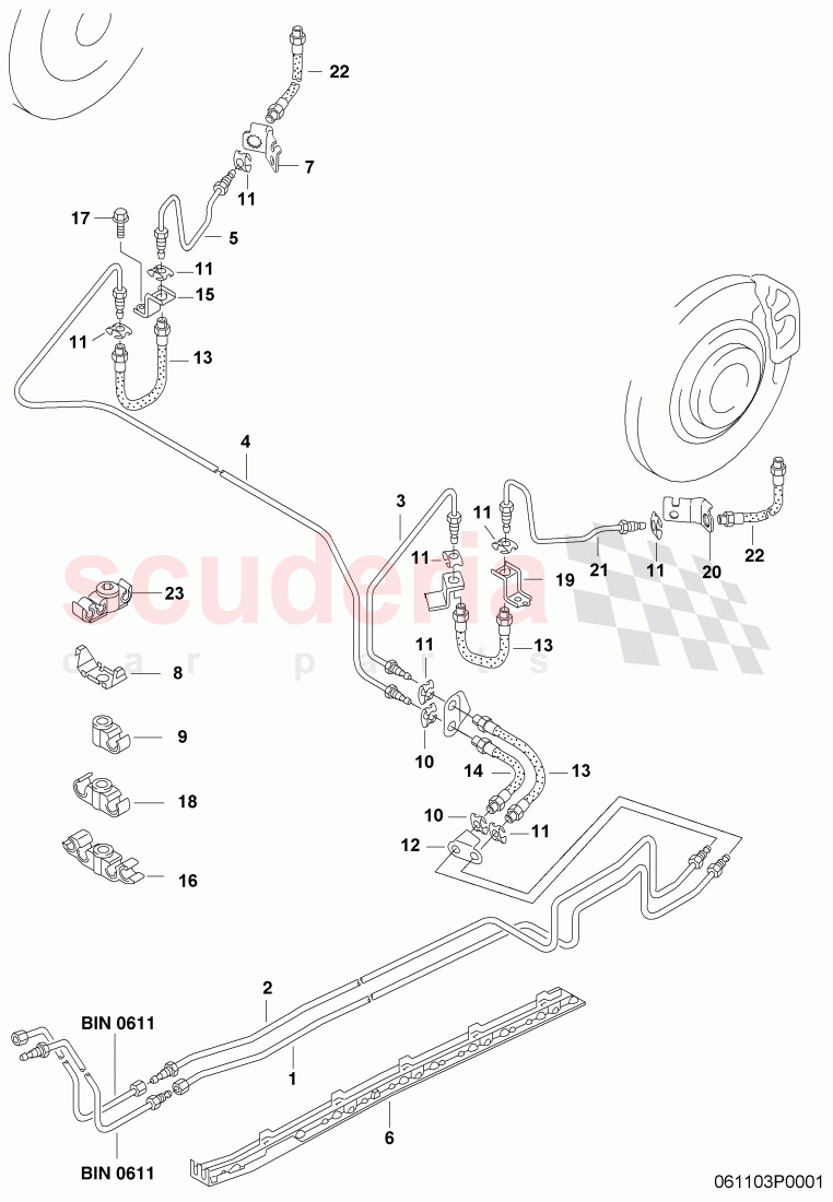 brake line, brake hose, F 3W-4-020 001>>, F ZA-A-062 566>> of Bentley Bentley Continental GT (2003-2010)