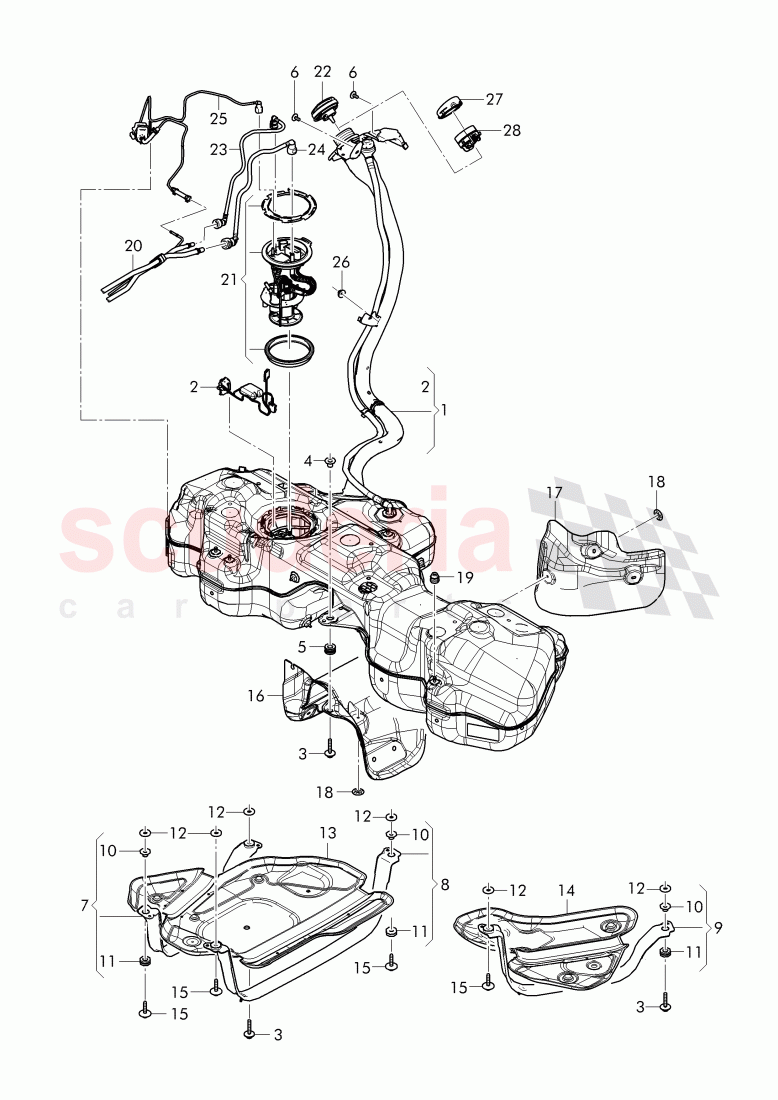 fuel tank with fuel gauge, sender, bracket for fuel, tank, protective plate for fuel tank of Bentley Bentley Bentayga (2015+)