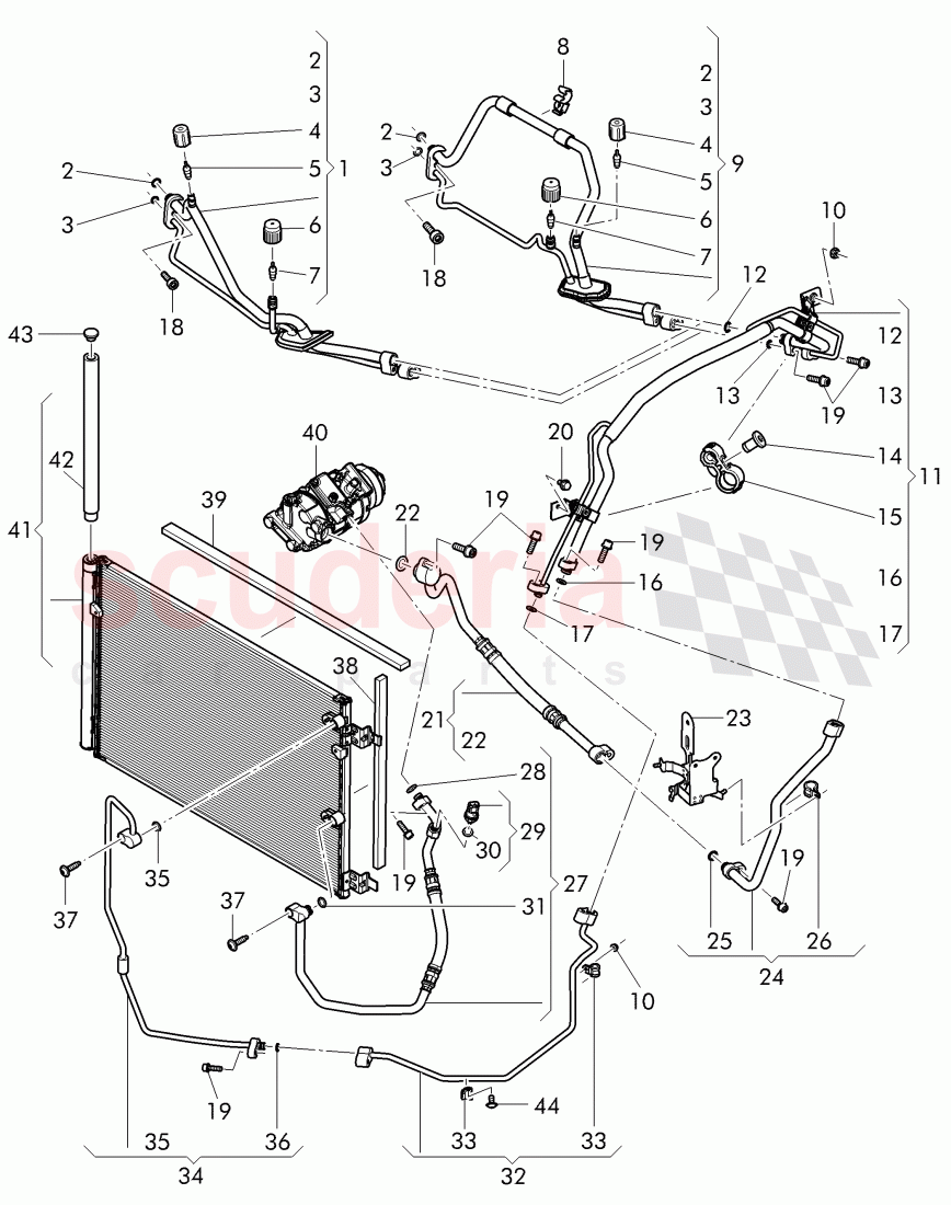 air condtioner condenser, refrigerant circuit, Engine bay, D - MJ 2015>> - MJ 2016 of Bentley Bentley Continental GTC (2011+)