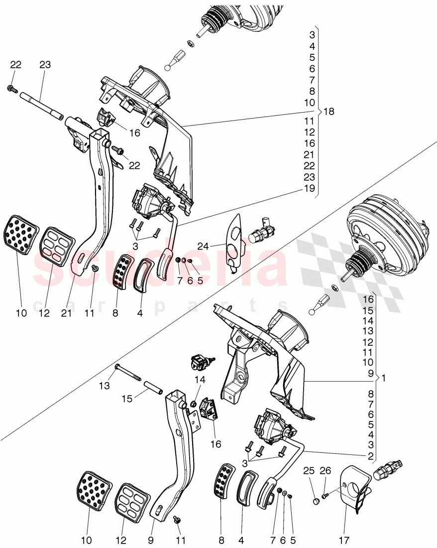 Brake and accel. mechanism, D - MJ 2014>> of Bentley Bentley Continental GTC (2011+)